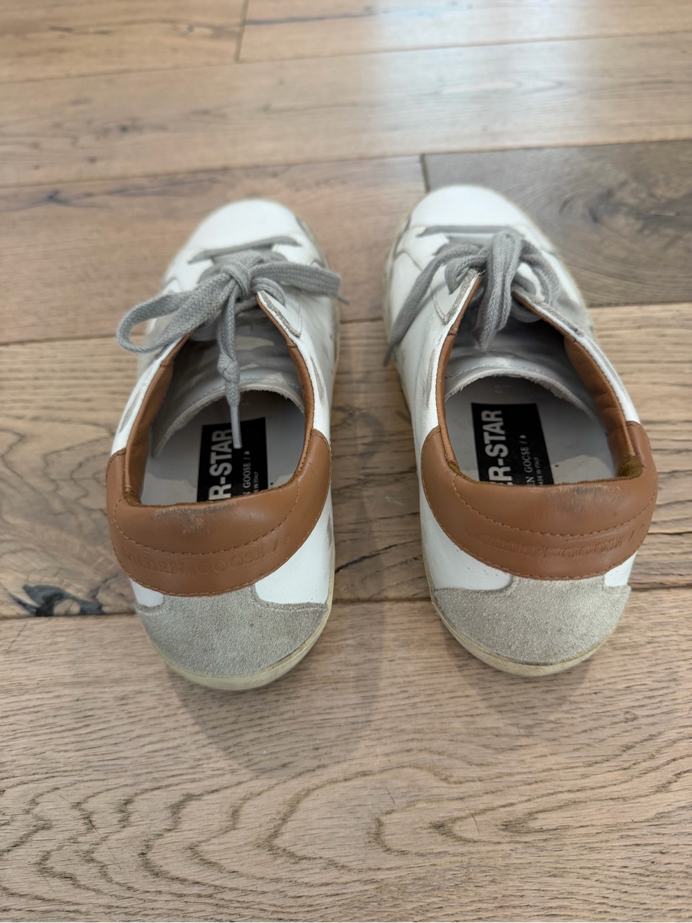 Golden Goose White Leather Sneakers with Gray Star and Tan Collar - Size 37 - Picture 5 of 6